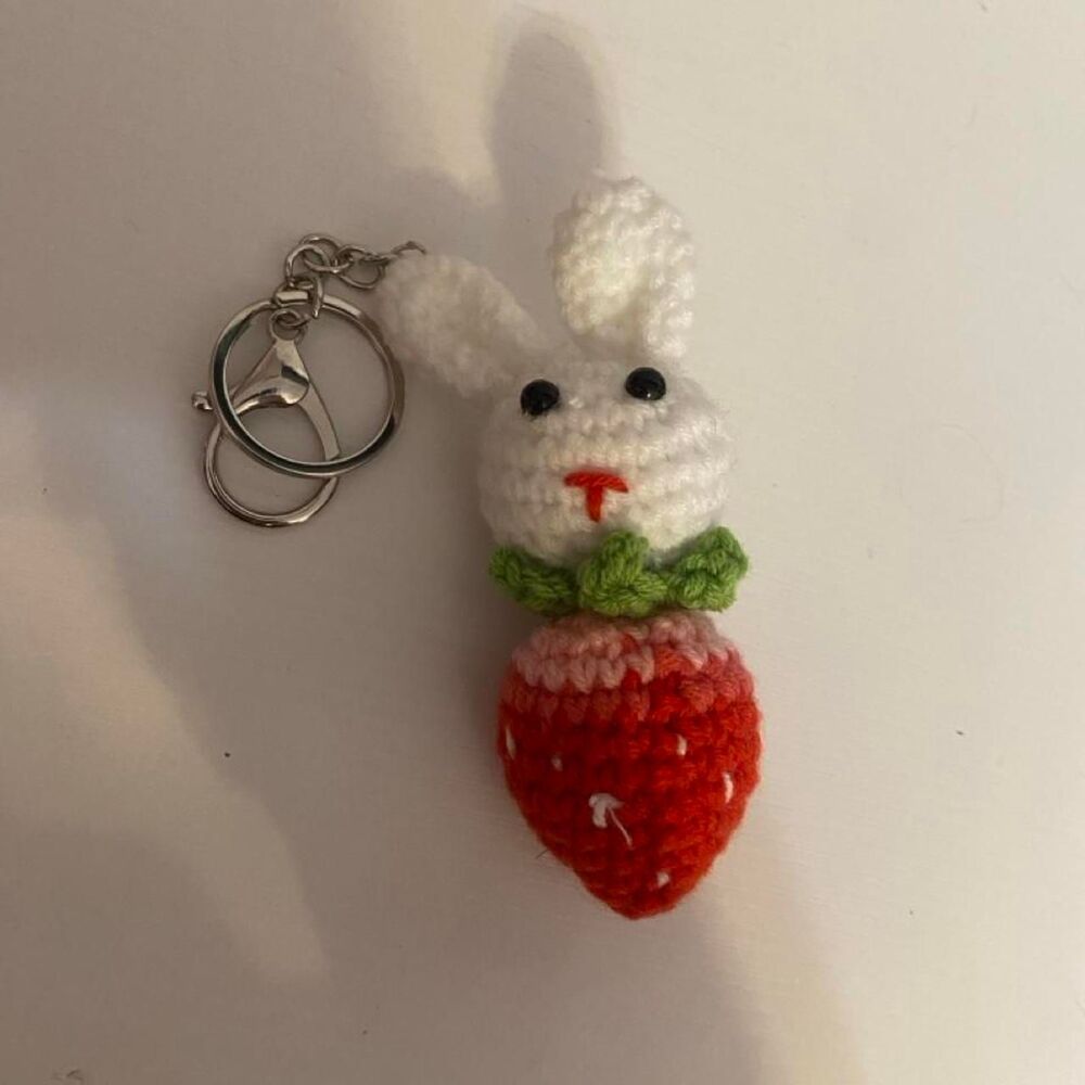 Handmade Crocheted Keychain Strawberry Bunny